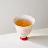 Taza Pequeña de Cerámica con Tapa de Flor de la Dinastía Tang y Song, con Base Alta, Pintada a Mano, Taza Maestra para Uso Doméstico, Juego de Té Kung Fu, Taza de Té de Cerámica, Taza de Cata Rosa