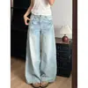 Comercio transfronterizo jeans de mezclilla azul claro para mujeres petite bigotes de gato estilo nuevo buena caída pierna recta pierna ancha pantalones un metro sueltos división