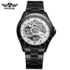 Ganador Nuevo Modelo Moda Masculina Casual Hueco Engranaje Movimiento Mecánico Reloj Mecánico Automático Acero Blanco