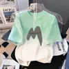 Camiseta Infantil de Manga Corta Degradada, Top Estampado de Moda de Verano para Niños, Ropa Moderna Suelta y Versátil Estilo Coreano para Niños Mayores