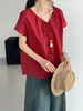 Esa es la Blusa de Estilo Coreano con Cuello en V Suave y Atar para Mujer, Hecha de Algodón y Lino, Top Ligero de Manga Corta para Verano, H6873