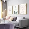 Pintura em Tela com Letras Me&You Ouro Rosa Lábios Planta Verde Arte Abstrata Núcleo Decoração de Quarto Casa Pintura