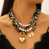 Bufanda de Seda con Estampado de Leopardo Cadena de Suéter con Perlas para Mujer, Lujo de Gama Alta Nicho Versátil Lazo Corazón Collar