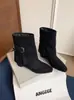 Botas Cortas Chunky de Punta Cuadrada para Mujer 2026 Nuevas Hebilla de Cinturón Oculta Aumentadoras de Altura Botas para Pantalones Botas Western Delgadas Retro Esmeriladas para Mujer