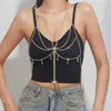Cadena para el Cuerpo de Cuello Halter Adornada con Pedrería Estilo Hot Girl, Crop Top Combinado con Accesorio de Pecho Brillante con Pedrería, Accesorio de Atuendo Sexy para Festivales de Música