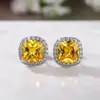 Pendientes Hua Jie Lazada Modelo Nuevo Clásico de Cuatro Garras Cuadrados de Circonita AAA, Suministro de Fabricante Europeo y Americano, Envío Directo de Una Pieza