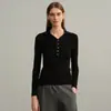 Suéter de punto para mujer 100% lana pura, hilo Yangtze alemán, sencillo, corte slim, para ir al trabajo, cuello camisero