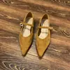 Zapatos de Gamuza Retro de una Sola Correa con Punta para Commuter para Mujer, Nuevo Estilo Primavera 2026, Elegantes Zapatos de Tacón Grueso para el Trabajo que Combinan Bien con Faldas