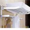 Estante para Toallas de Aluminio Espacial, Estante Plegable Móvil de Doble Capa, Estante de Almacenamiento para Baño con Ganchos, Estante para Toallas de Baño sin Taladro