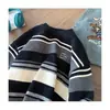 Suéter Holgado de Cuello Redondo Estilo Japonés Suéter de Punto Moderno Suéter Chaqueta Retro Marca de Moda Suéter a Rayas y Bloques de Color para Hombre Otoño e Invierno