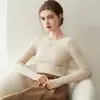Nuevo Suéter de Punto para Mujer 100% Cachemira Pura Otoño/Invierno 2026 Cuello Redondo Ajustado Versátil Capa Base