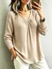Nuevo Top de Manga Larga Casual de Canalé Cepillado Suelto V-Neck Europeo y Americano Bestseller de Amazon Wish Otoño/Invierno 2026 para Mujer