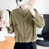 Camisa de Manga Larga de Algodón con Cuello Alto para Mujer 2023 Primavera Coreana Vintage Artística para el Trabajo Blusa Holgada