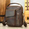 Bolso Transfronterizo de Cuero Crazy Horse para Hombre Bolso de Hombro Vertical de Cuero Genuino para Hombre Bolso para Teléfono Móvil Agujero para Auriculares Bolso Cruzado Cuadrado Pequeño para Hombre
