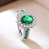 Comércio Exterior Transfronteiriço Clássico Princesa Diana Micro-Incustado Pedra Preciosa Esmeralda Oval Acessório Anel Único de Luxo Leve para Noite