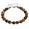 Pulseira Ajustável de Aço Inoxidável com Pedras Olho de Tigre de 8mm, Pedra Vulcânica Branca, Popular na Europa e América, Luxo Leve