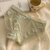 Roupa Íntima de Renda de Nylon Feminina Sem Costura Explosiva Seda Gelo Virilha Algodão Puro Sexy Cintura Média Calcinhas Femininas Respiráveis
