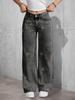 Jeans Retro Lavados Gris Humo Desgastados Adelgazantes Elásticos Bordados de Flor de Cerezo Rojo para Mujer Europeos y Americanos Transfronterizos