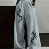 Calça Feminina Amazon Wide Leg Cintura Alta Cordão Ajustável Casual Leve Estampa Gótica Calça Wide Leg