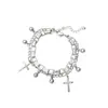 Pulsera Retro Estilo Europeo y Americano Moda Versátil Metal Doble Capa Colgante de Cruz Hip-Hop Multicapa Joyería para Mano Accesorios para Pareja