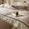 Estilo vintage francês de grau A, 100% algodão, acabamento escovado, conjunto de cama de quatro peças com renda vintage francesa de alta qualidade, roupa de cama de algodão puro