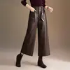 Calça Elegante e Jovem de Perna Larga Slim para Mulheres, Novo Estilo Outono 2026, Cintura Alta com Lenço de Seda, Emagrecimento, Caimento Fluido, Casual Solto Tendência