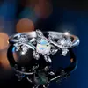 Anillo de Rama Hojas Estilo Bosque Circonita Blanca Ópalo Rama Anillo Estilo Pastoral Flores Naturales Joyería para Mano de Mujer Venta al por Mayor