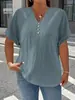 Ropa para Mujer Tallas Grandes 2025 Nuevo Color Sólido Cuello en V Botones Manga Corta Top Venta Caliente Transfronteriza Amazon Cómodo y Holgado