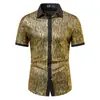 Moda Nova de Verão Camisa Brilhante Atacado Amazon Mais Vendido Camisa Masculina de Manga Curta Color Block Yc09