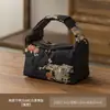 Bolsa para Conjunto de Chá de Seda Xiangyun Espessa Acolchoada de Algodão Estilo Chinês, Bolsa Portátil de Viagem para Armazenamento de Conjunto de Chá com Compartimentos