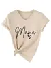 Estilo europeu eBay Amazon simples e elegante feminina estampa de letras mama coração decote V manga curta camiseta camisa base