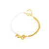 Pulseira feminina de prata esterlina S925 com laço grande e princesa, pulseira assimétrica de pérolas, estilo doce e feminino, combinando perfeitamente