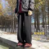 Pantalones Casuales de Patchwork a Cuadros Estilo Americano para Hombre, Pantalones de Pierna Ancha Engrosados de Lana de Cordero para Invierno, Pantalones Rectos Resistentes al Frío y Cálidos