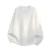 Camiseta para hombre, nueva colección otoño/invierno, estilo para pareja, cuello en V de punto gofrado, color liso, talla grande, camiseta de manga larga, prenda básica de moda y corte holgado