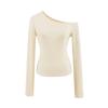 Playera de Manga Larga con Cuello Asimétrico para Mujer, Nuevo Estilo de Principios de Otoño, Dulce y Sexy Top Camisero Básico de Ajuste Entallado con Hombro Descubierto