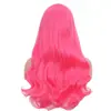 Peluca para Mujer con Cabello Largo y Rizado, Ligeramente Rizado en las Puntas, Cuero Cabelludo de Encaje, Flequillo Recto, Malla Rosa, Peluca Coscosplay