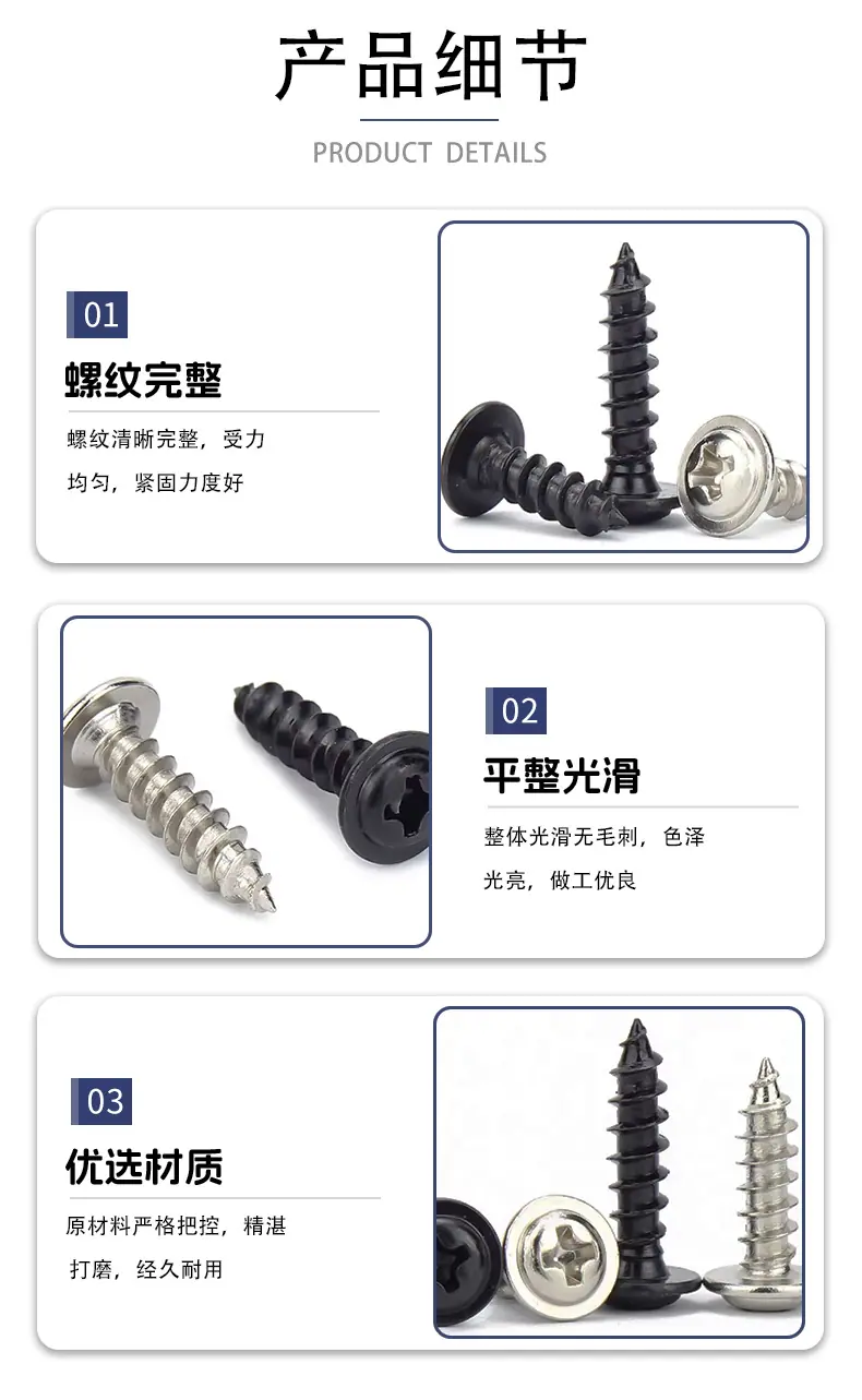 PWA十字圆头带垫自攻螺丝细节