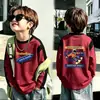 Camiseta de manga comprida para meninos, estilo primavera e outono, com mangas raglan, gola redonda, algodão puro, top básico versátil, camiseta moderna