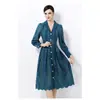 Ropa de Moda Elegante Vintage Estilo Francés para Mujer con Intrincado Bordado Hueco, Cuello Solapa, Mangas Largas, Un Solo Botón y Cierre de Corbata