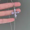 Collar de Cadena para Clavícula Morado Oscuro Estilo Amor Cruz Brillante, Exquisito, Moderno, de Alta Apariencia y Versátil, Venta Directa de Fábrica