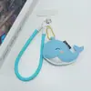 Popular correa de teléfono/llavero con forma de ballena azul de cuero PU, correa de muñeca anti-pérdida, cordón corto y grueso con clip