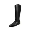 Botas de Motociclista Adelgazantes para Piernas Todo Cuero Genuino Otoño/Invierno 2026 Tacón Medio Grueso Punta Cuadrada Botas Altas con Corte en V de Cuero Genuino para Mujer Talla 41 Grande
