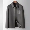 Chaqueta de lana para hombre con cuello de solapa, cierre de cremallera, forro desmontable de plumón de ganso, adecuada para jóvenes profesionales, cálido abrigo de lana de alpaca