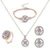 Novo Conjunto de Joias de Comércio Exterior: Conjunto Criativo e Estiloso de Quatro Peças com Colar, Brincos, Pulseira e Anel de Strass