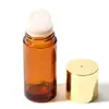 Botella dispensadora de aceite de ricino de vidrio ámbar de 50 ml, botella aplicadora roller de jade cristal rosa natural, botella aplicadora roller de cuarzo rosa