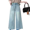 Jeans de Pierna Ancha de Color Claro para Mujer 2027 Nuevo Primavera/Otoño Holgados Adelgazantes con Caída Altura Pequeña Pantalones Rectos de Nueve Puntos