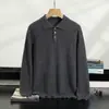Suéter de cashmere gola polo em estoque de fábrica para homens, cor sólida, suéter de lã de malha simples, camisa base macia e amiga da pele