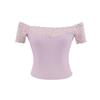 Verão Puro Desejo Spice Girl Emagrecimento Cintura Curta Puro Desejo Gola de um Ombro Top Costura de Renda Sexy Ombro Camiseta Manga Curta