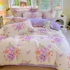Juego de cama de cuatro piezas de algodón lavado fresco pequeño grueso para lijar funda nórdica funda de almohada ropa de cama de tres piezas para dormitorio de estudiantes