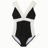 Traje de baño para mujer Nuevo Fragancia de aguas termales Sexy Push-Up Cubre abdomen Aspecto adelgazante Negro y Blanco Traje de baño de una pieza coreano Huludao